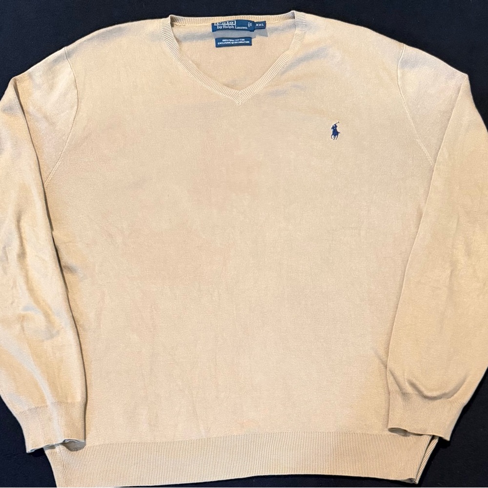 Polo Ralph‎ Lauren Pima Cotton V-Neck Sweater Vest in Tan Size XXL